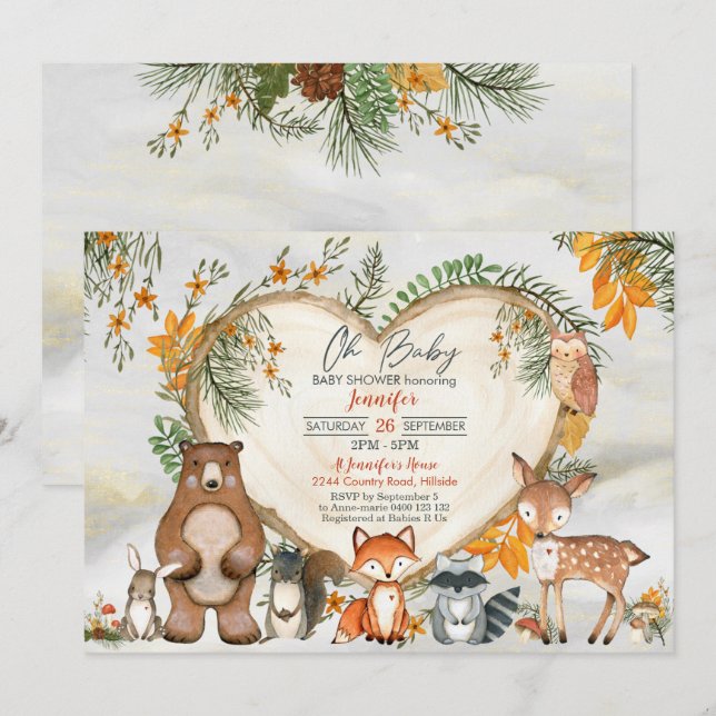 Woodland Baby Shower Invitation Gender Neutral (Front/Back)