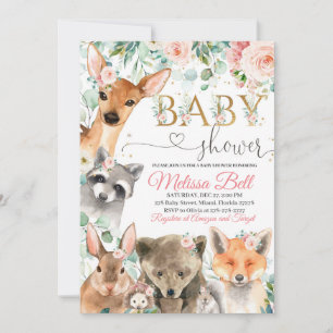 Woodland Baby Shower Invitation Girl, Bear Fox