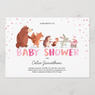 Woodland Baby Shower invitation Girl pink Animals