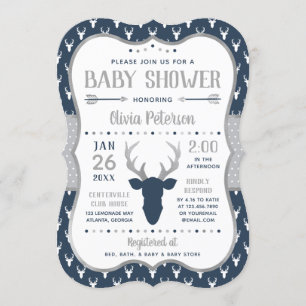 Woodland Baby Shower Invitation, Navy, Grey Invitation