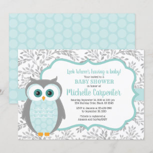 woodland baby shower invitation neutral mint grey