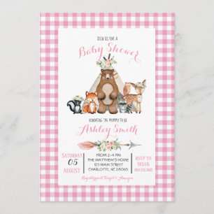 woodland baby shower invitation pink girl