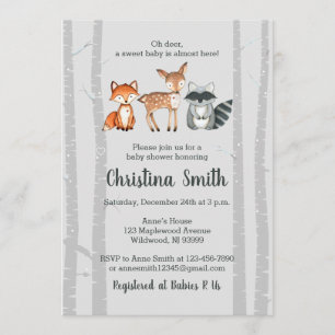 Woodland Baby Shower Invitation-Watercolor Animals Invitation