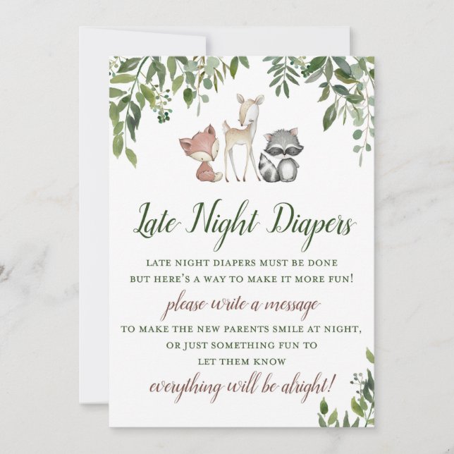 Woodland Baby Shower - Late Night Diapers Game Invitation (Front)