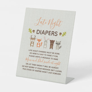 Woodland Baby Shower Late Night Diapers Sign