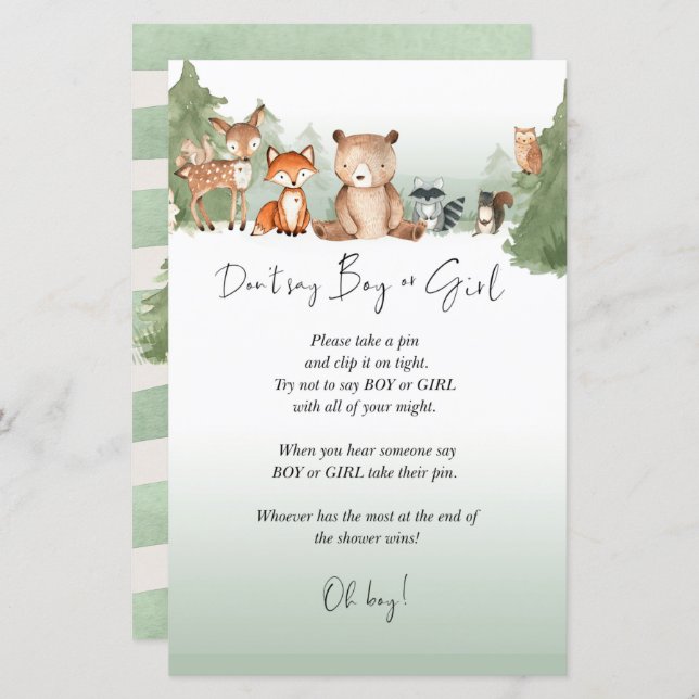 Woodland Baby Shower Mini Sign Boy or Girl (Front/Back)