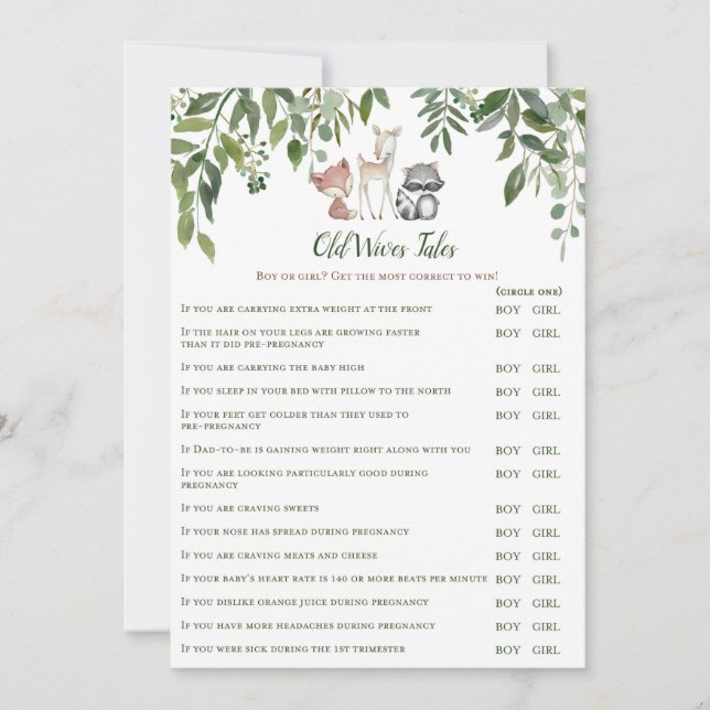 Woodland Baby Shower Old Wives Tale Game Invitation (Front)