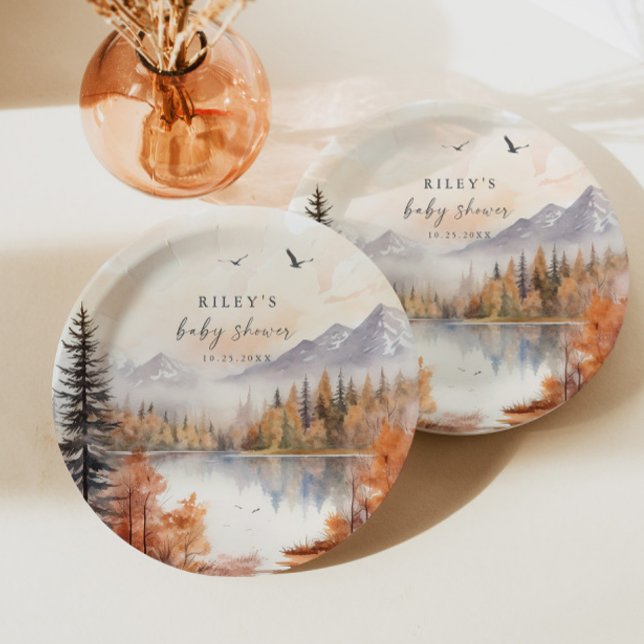 Woodland Baby Shower Paper Plate Rustic Fall Boy (Creator Uploaded)