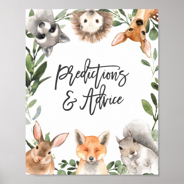 Woodland Baby Shower Predictions and Advice Sign (Front)