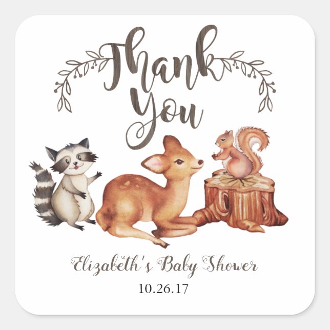 Woodland Baby Shower Sticker (Front)