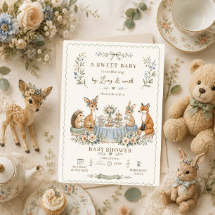 Woodland Baby Shower Tea Party Floral ForestAnimal Invitation