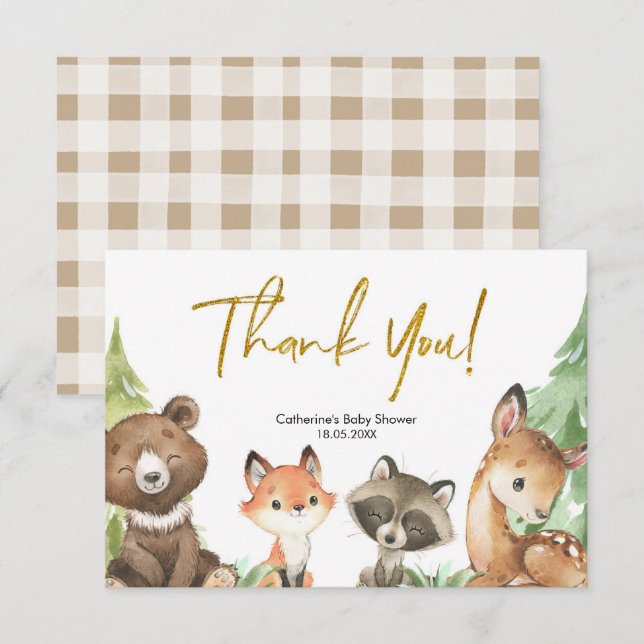 Woodland Baby Shower Thank You Card (Front/Back)