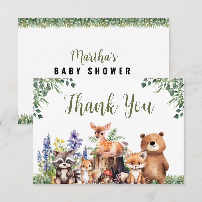 Woodland Baby Shower | Thank You Card (Front/Back)