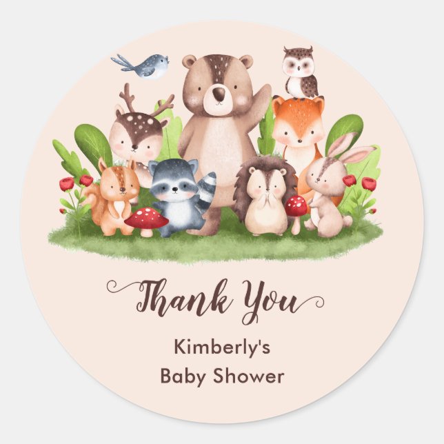 Woodland Baby Shower Thank You Favour Stickers (Front)