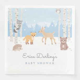 Woodland baby shower theme   winter forest napkin