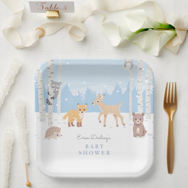 Woodland baby shower theme | winter forest  paper plate (Wedding)