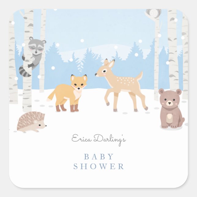 Woodland baby shower theme | winter forest   square sticker (Front)