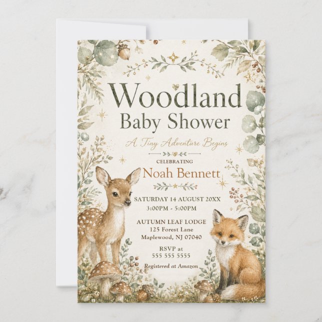 Woodland Baby Shower Tiny Adventure Invitation (Front)