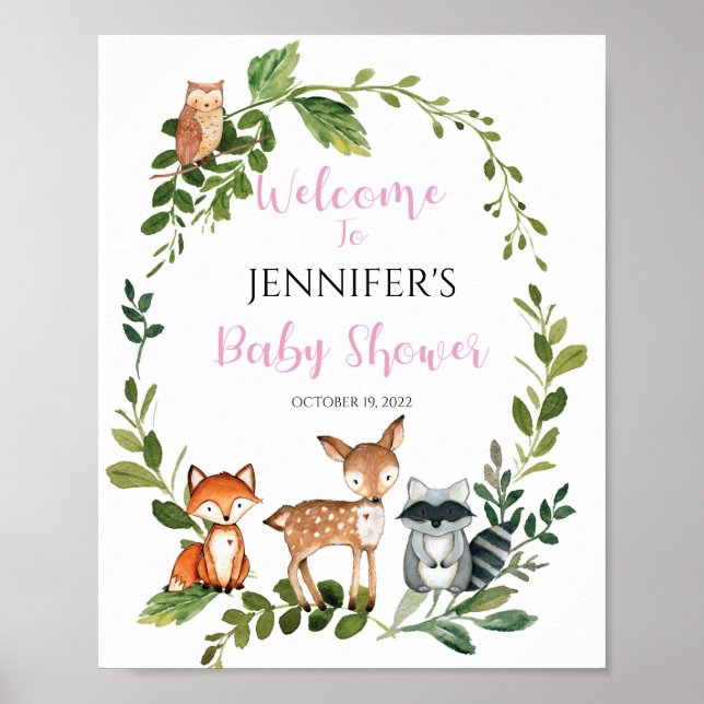 Woodland Baby Shower Welcome Sign Girl (Front)