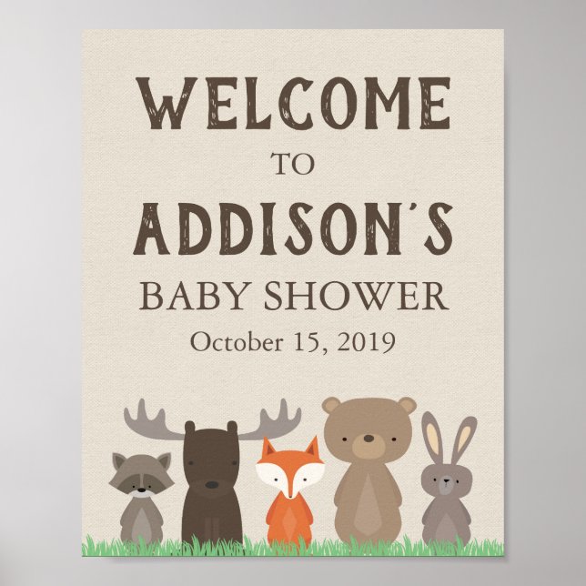 Woodland Baby Shower Welcome Sign Poster (Front)