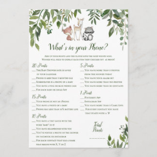 Woodland Baby Shower - What's In Your Phone Game Invitation