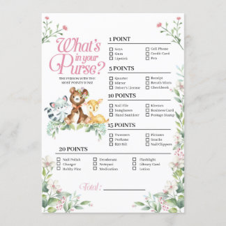 Woodland Baby Shower What's In Your Purse Game Invitation