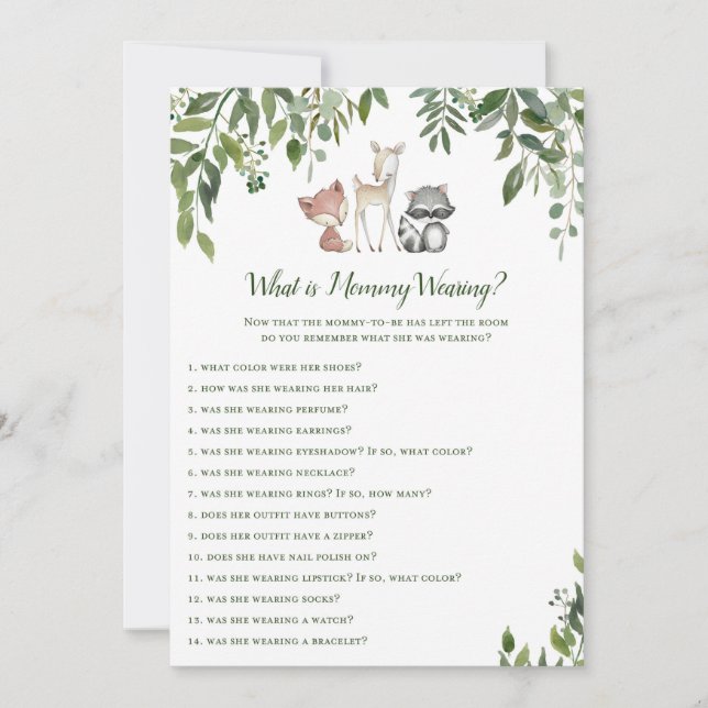Woodland Baby Shower What's Mummy Wearing Game 5x7 Invitation (Front)
