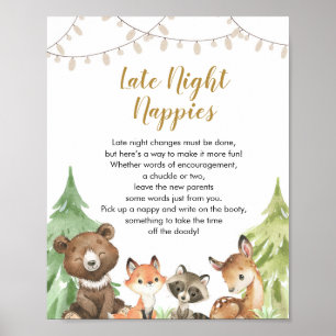 Woodland Baby Shower Wild Late Night Nappies Poster
