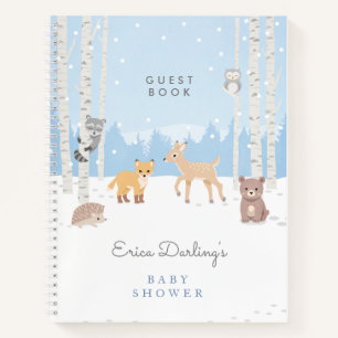 Woodland baby shower   winter forest Guest Book