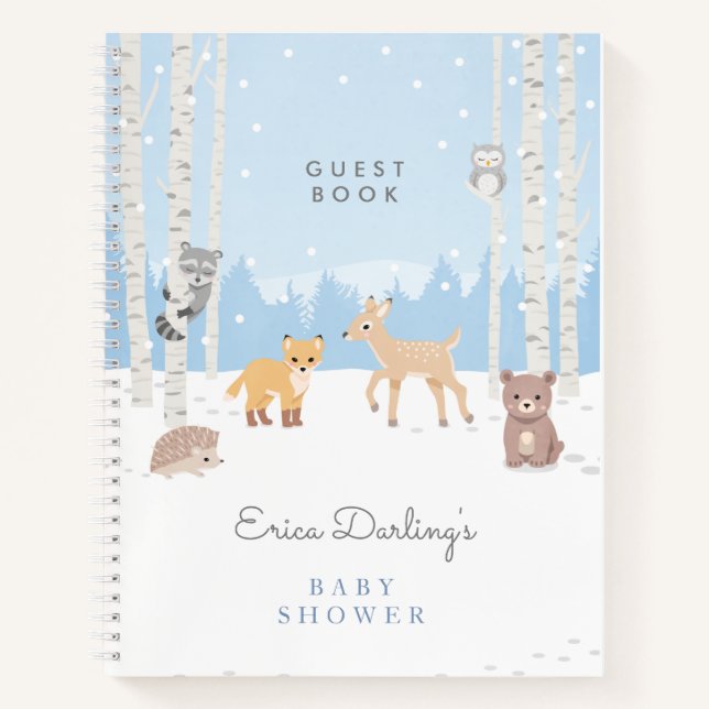 Woodland baby shower | winter forest Guest Book (Front)
