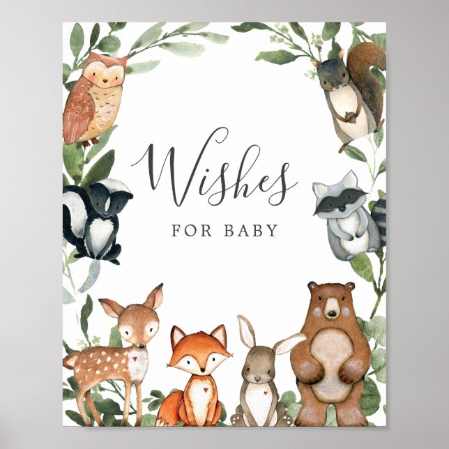 Woodland Baby Shower Wishes For Baby Sign (Front)