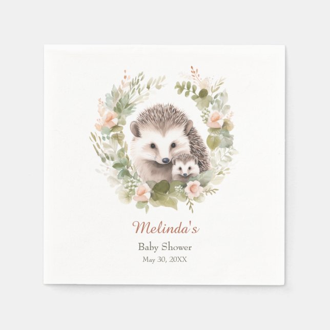 Woodland Baby Shower with Cute Hedgehog Napkin (Front)