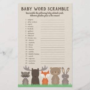 Woodland Baby Shower Word Scramble Game Cards