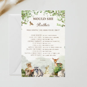 Woodland Baby Shower Would She Rather Game Card