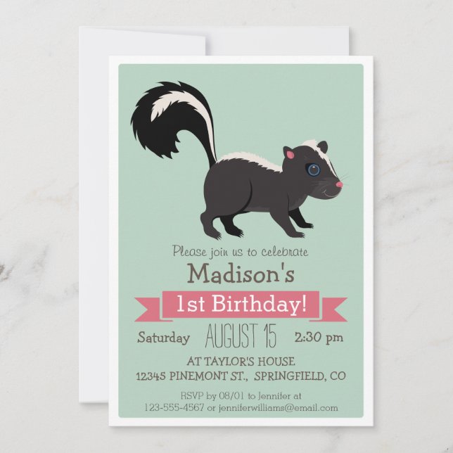 Woodland Baby Skunk Birthday Party Invitation (Front)