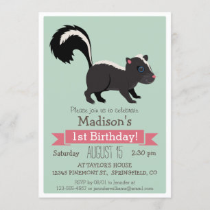 Woodland Baby Skunk Birthday Party Invitation