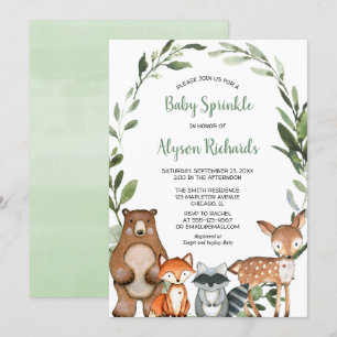 Woodland baby sprinkle forest friends cute animals invitation