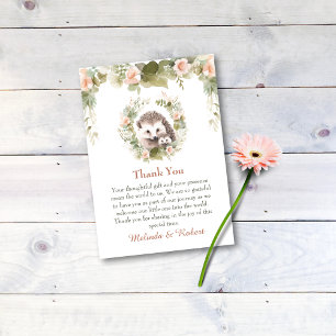 Woodland Baby with Cute Hedgehog Thank You Card