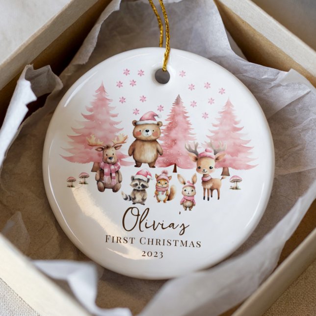  Woodland Baby's 1ST Christmas 2 Sided Photo Ceramic Tree Decoration (Creator Uploaded)