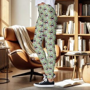 Woodland Badger Wildflowers Mushrooms Sage Green Leggings