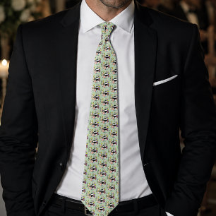 Woodland Badger Wildflowers Mushrooms Sage Green Tie