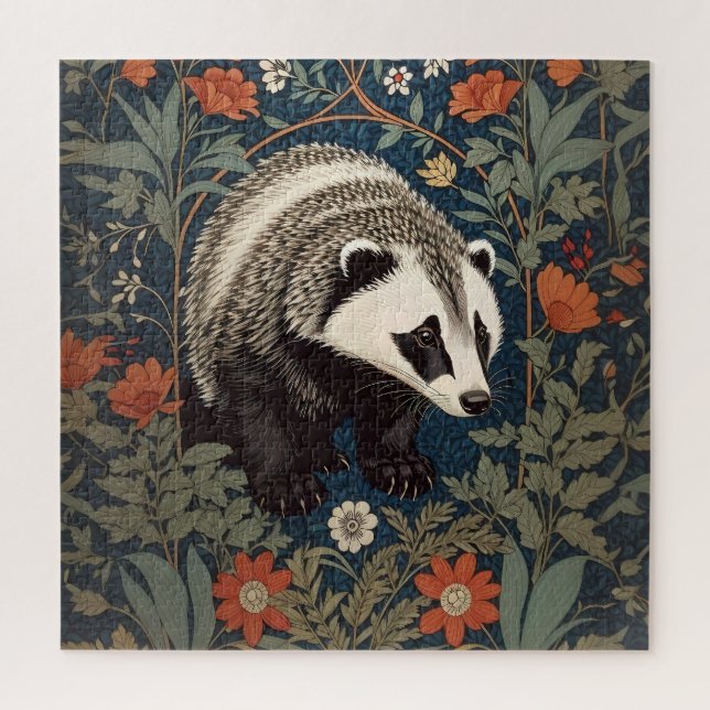Woodland Badger William Morris Inspired Jigsaw Puzzle (Vertical)