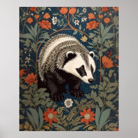 Woodland Badger William Morris Inspired