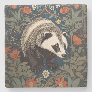Woodland Badger William Morris Inspired Stone Coaster