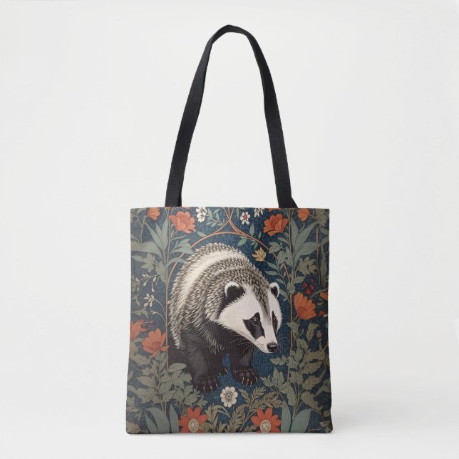 Woodland Badger William Morris Inspired Tote Bag (Front)