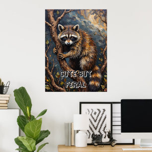 Woodland Bandit: Racoon in the Branches Poster