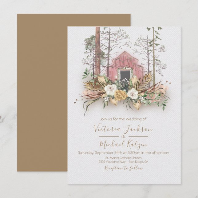 Woodland Barn Forest Wedding invitations (Front/Back)