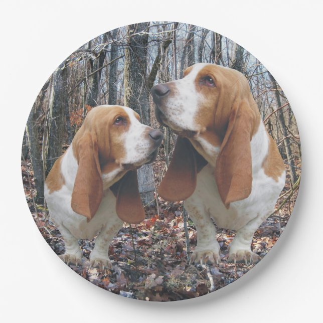 Woodland Basset Hounds Paper Plate (Front)