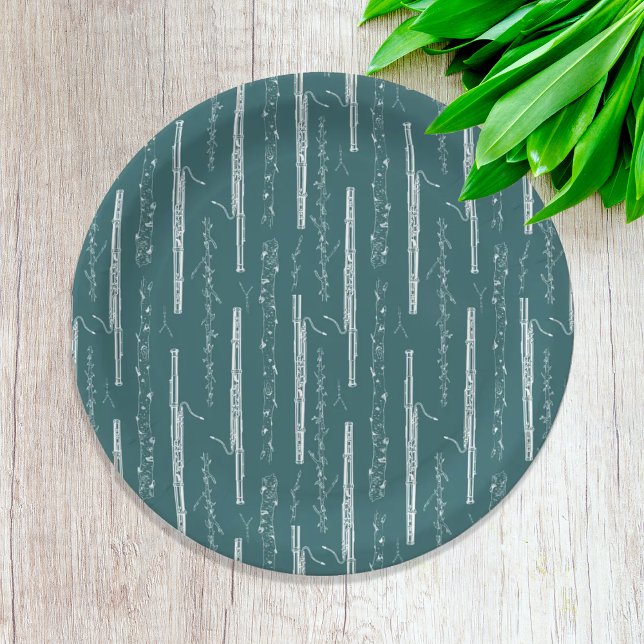 Woodland Bassoon (Teal) Paper Plate (Woodland Bassoon Pattern Paper Plates)