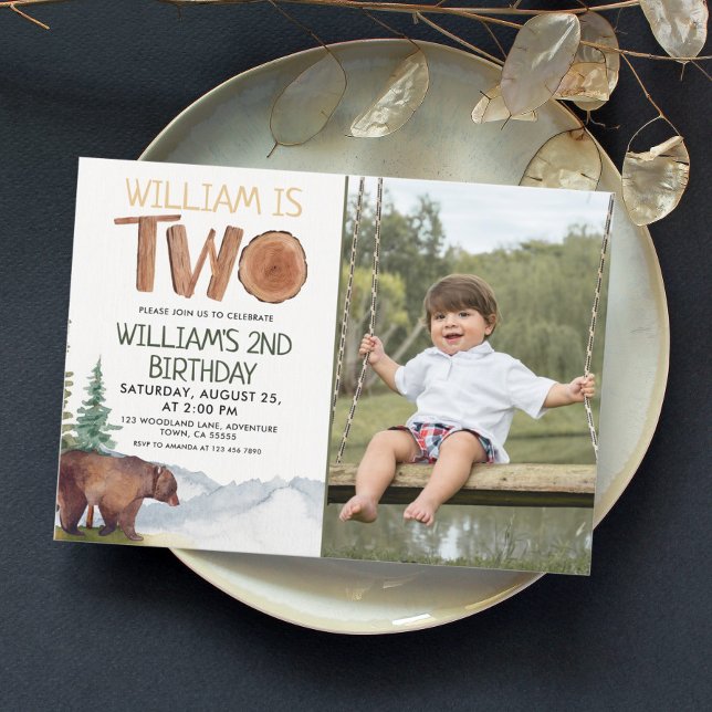 Woodland Bear 2nd Birthday Boys Invitation (Creator Uploaded)